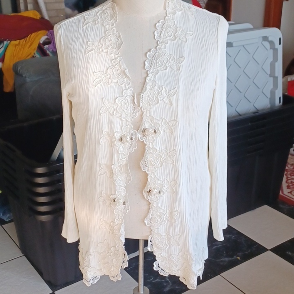 VINTAGE S. L. FASHIONS Lace Satin Boho Jacket, XL, 20" PTP, 30"L